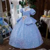 2022 Robes de fille à fleurs à paillettes pour le mariage en dentelle rose Princesse tutu jupe à volants 2019 Boube de bal bijou vintage enfant Première robe de communion sainte