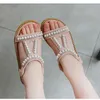 Girls Sandals Kids Summer Shoes 2022 Children Roman Shoe Pearl Flash Diamond Party Princess Shoes Flats Girl Casual Beach Sandal G220418