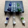 Partihandel 10mm Blue Green Clear Nector Collector Röker Handrör Mini Glass Bong med Titanium Quartz Ceramic Nail Oil Burner Dab Rigs NC Kits