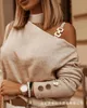 Chaîne d'épaule oblique pull décoratif t-shirt femmes printemps automne mode décontracté à manches longues noir abricot Blouse 220714