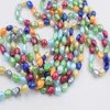 Catene Collana annodata a mano Naturale 9-10mm Catena maglione di perle d'acqua dolce multicolore Barocco 90 pollici Per gioielli moda donnaCatene