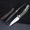 New R7104 Flipper Folding Knife D2 Stone Wash Drop Point Blade Flax Fiber with Stainless Steel Sheet Handle Ball Bearing Fast Open EDC Folder Knives