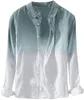 Mens Tie Dye Cotton Linen Shirts Lapel Shirt Lång ärm Löst män Skjorta Button Up Beach Yoga Top