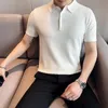 Polos pour hommes Été Vert Manches courtes Hommes T-shirt Slim Fit Cool Tricoté Respirant Mâle Vêtements Designer Solide Couleur Camisa 2022Men's Bles2