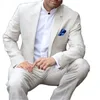 Ternos masculinos Blazers mais recentes calças Blazer Design Design de linho de marfim 2pcs calças masculino ternão slim fit