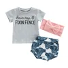 Kleding Sets Fashion Summer Toddler baby Baby Girl Boy Deskleding 3pcs Letter Short Sleeve T Shirts Animal Print Shorts Hoofdband Outfitsclot