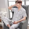 Summer cotton short-sleeved trousers dad man cardigan lapel elderly home wear air-conditioned hotel pajamas sets T200813