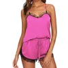 Indumenti da notte da donna Pigiama da donna Fiocco Senza maniche Cinturino da notte Pigiama in raso Cami Top Pigiama Set Camicie da notte sexy Camicia da notte da donna