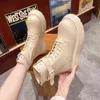 Ayak bileği botları kadın botları chelsea peluş astar sıcak yumuşak taban bayanlar yuvarlak tıknaz dantel kış kadın platform ayakkabıları 2022 y220707