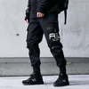 Mężczyźni Cargo Spodnie Czarne wstążki Block Multi-Pocket Harem Joggers Harajuku Harajuku Huch Hop Hop Casual Male Spodnie 220330