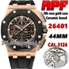 APFF 26401F CAL.3126 ARF3126 CHRONOGRAPH AUTOMATISK MENSKLIGA ROSE GOLD CASE CERAMIM REZEL Black Texture Dial Rubber Strap Super Version Eternity Stopwatch Watches