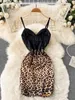 Sexy Vneck Strap Night Out Club Mini Dress Otwórz pleców Twiste Twist Front High Taist Leopard Print Dress Sukienka 220613