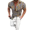 남자 캐주얼 셔츠 남자 국가 스타일 여름 패션 슬림 맨 셔츠 2022 남성 민족 인쇄 턴-다운 칼라 짧은 슬리브 느슨한