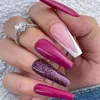Valse nagels nail art 24pcs lange trapezidaal draagbaar Franse v dieproze jump kleur glitter nep volledige deksel pers op