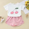 Completi di abbigliamento Set di vestiti per ragazze dei ragazzi per bambini Set di maniche corte per bambini T-shirt floreale con stampa di frutta carina Top Pantaloncini scozzesi Casual 2 pezzi Completi Ropa Ni