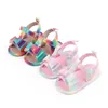 Sandálias de criança bebê garotas de verão aberta de pé sem deslizamento solar sola de princesa com bowknot infantil sapatos de cor arco-íris