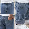 Grote maat denim jeans heren plus fluwelen dikke losse rechte herfst winter brede warme broek draperende broek 220328