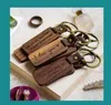 Personalized Leather Keychain Pendant Beech Wood Carving Keychains Lage Decoration Key Ring Diy Thanksgiving Fathers Day Gift jllaPj