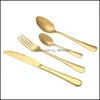 Flatware Sets Kitchen Dining Bar Home Garden Wed Dinnerware Gold Stainless Cutlery Spoon Knife Fork Dishwasher Safe Drop Delivery 2021 Hi