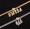 Anpassad namnborste bokstäver hänge med hjärtlås Halsband Iced Out bokstäver hängen 9 mm kubansk kedja för män kvinnor