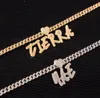 Aangepaste Naam Borstel Letters Hanger Met Hart Sluiting Ketting Iced Out Letters Hangers 9mm Cubaanse Ketting voor Mannen Vrouwen