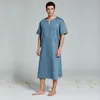 Mäns Sleepwear Men's Real Linen Cotton Nightrowns Extra stora badrockar med kort ärmskål Caftan Vacation Semester Beach Robemen's Men's Men's