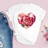 Kvinnor grafisk blommor blommig mode avslappnad söt 90 -tal stil vintage lady tees tryck toppar kläder kvinnlig t shirt kvinnor tshirt 220527