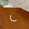 Titanium Steel Oval Freshwater Pearl Necklace Women's Gold Silk Chain Design Temperament Pearl Clavicle Beaded Halsband