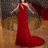 2022 Sequined Slim Red Evening Prom Dress Fashion One Shouler Hollow Out Elegant Cocktail Vestido Party Robe Women