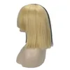 Long Straight Cosplay Wig Synthetic Half Black Blonde Bob Women Daily Use Hair