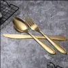 Dinnerware Sets Kitchen Dining Bar Garden Home Garden 4pcs/conjunto de talheres de ouro conjunto de talheres de talheres de aço inoxidável