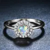 Anillos de boda bonitos para mujer, anillo de piedra de ópalo blanco, elegante, redondo, fino para mujer, promesa nupcial, anillo de compromiso de amor, boda
