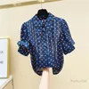 Women's Blouses & Shirts Polka Dots Doll Collar Chiffon Blouse Women Short Sleeve Shirt Female 2022 Sprng Summer Clothing Puffed Sleeves Lad