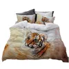 Juegos de cama 3D Juego de funda de edredón negro Funda de edredón de poliéster suave para la piel con funda de almohada King Queen 200x230cm Tamaño Animal Tiger Design Impreso