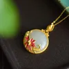 Pendant Necklaces Chinese Style Enamel Color Lotus Flower Elegant Female Charm An White Jade Stone Pendants Necklace Vintage Minorities Jewe