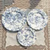 Piatti piatti blu e bianchi in stile campagna occidentale classico Piatto da cucina in ceramica elegante con fiori Piatto da cucina BBQ Dessert Cake Dishe Pizza Vassoio di frutta