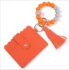 PU Leather Bracelet Wallet Keychain Jewelry Party Favor Tassels Bangle Key Ring Holder Card Bag Silicone Beaded Wristlet Keychains Fashion Handbag BB8025