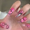 Fałszywe paznokcie 24pcs Luxe Heart Rhinestone Wedding Pink Extra Długie zaprojektowane 2022 BALET Pełny Fake Art Paznokieć