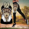 Two Pieces Set Women Wolf Print Sleeveless Top and Legging Pants Yoga Suit Running Fitness Gym Workout Casual Suits fashion 220315