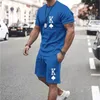 Men's Tracksuits Summer Fashion Short Sleeve T-Shirt Shorts Set 3D Printed Letter K Men's Sportswear Street Casual Two-piece Loose Cloth