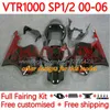 Bodywork Kit för Honda VTR1000 RC51 SP1 SP2 RTV1000 2000-2006 BODS 110NO.15 VTR-1000 00 01 02 03 04 05 06 VTR 1000 2000 2001 2002 2002 2003 2004 2005 2006 Fairing Red Flames