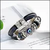 Link Kette Armbänder Schmuck Punk Türkische Evil Eye Edelstahl Biegung Mtilayer Leder Armband Mann Frau Charme Blume Jewe Dhjtl