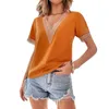 Fashion Fashion Summer Soild Color Hollowed Blouse de cuello en V Camiseta Top 220517