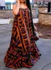 Kadınlar yaz elbisesi vonda vintage fırfır basılı parti maxi uzun dres zarif sundress seksi kolsuz parti femme robe 220530