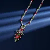 Pendant Necklaces Emerald-red Color Luxury Bead Stone Flower Tassel Designer Long Sweater Chain Jewellery Sets For Women Wedding PartyPendan