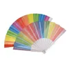 Folding Spanien Rainbow Pride Festival Style Hand Fan Dance Wedding Party Fabric Folding-Fans Tillbehör 100st DAJ464