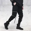 Herrbyxor svart last punk rave joggers män jogga techwear höst koreanska streetwear hip hop blixtlås ribbonmen's drak22