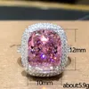 Anillo de bodas de Zirconia cúbica rosa grande para mujer, anillos románticos para fiesta de ceremonia de matrimonio, joyería de moda