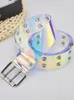 Belts Double Grommet Belt Punk Studded Eyelet Leather Holographic Transparent For Men Women Brand Fashion O RingBelts BeltsBelts