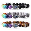 Natuurlijke Chakra Stenen Kralen Strengen Fatima Evil Charm Armbanden Mode Zwarte Lava Tijgeroog Turquoise Amethist Agaat Kwarts Bang6917810